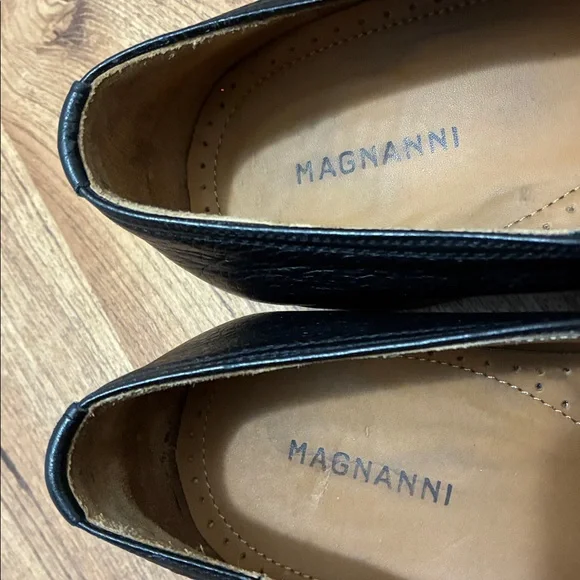 Magnanni Black Pebble Grain Leather Square Toe Loafers - Size 11 MStyle #10643